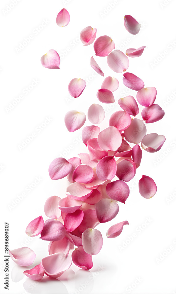 Fototapeta premium Flying petals pink roses isolated on white background. clipping path, Selective focus
