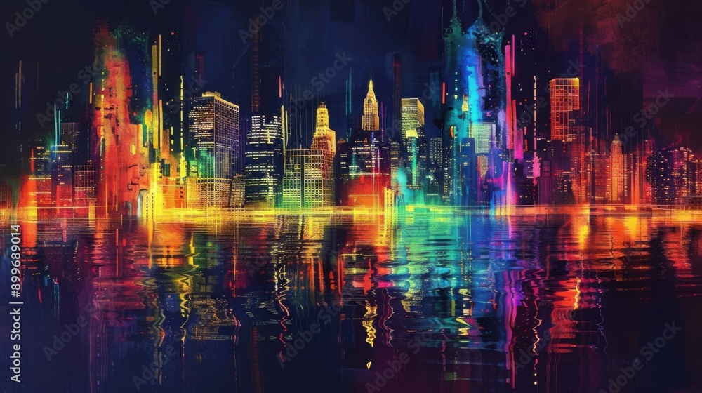 Futuristic Neon Abstract Skyline in Urban Setting - Vibrant Digital Art Piece Futuristic Neon Abstract Skyline in Urban Setting - Vibrant Digital Art Piece