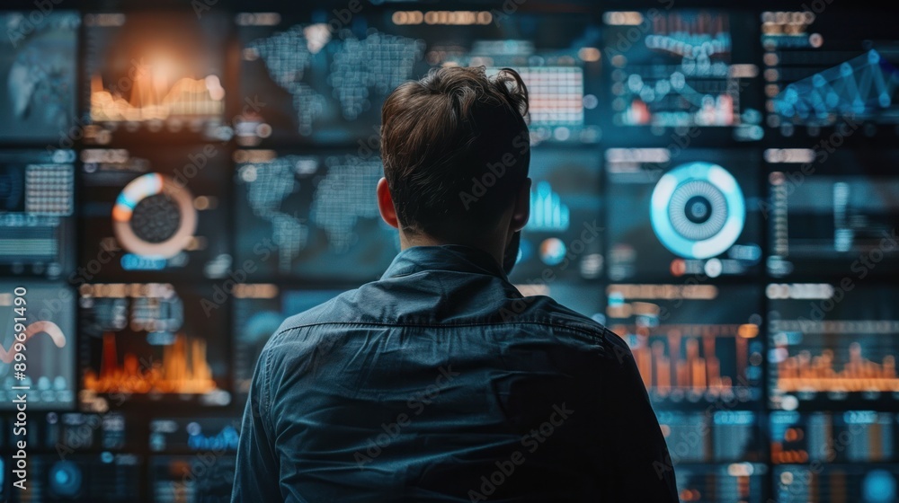 An analyst using predictive analytics software to forecast trends, showcasing the future of data analysis An analyst using predictive analytics software to forecast trends, showcasing the future of data analysis
