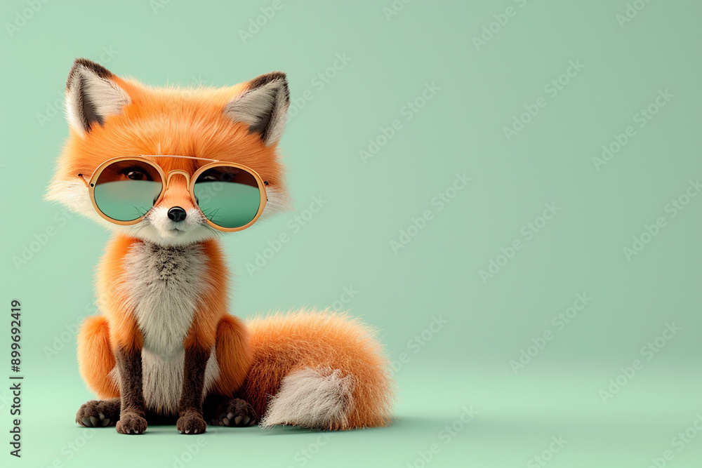 A cute fox wearing sunglasses, sitting against a mint green background, representing coolness and style. A cute fox wearing sunglasses, sitting against a mint green background, representing coolness and style.
