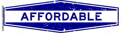 Grunge blue affordable word hexagon rubber seal stamp on white background