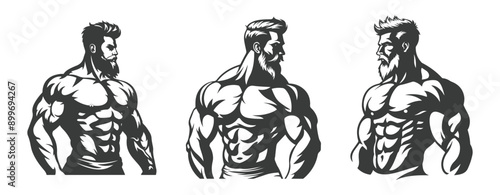 collection Illustration of Muscular Men Isolated on White ,generative ai