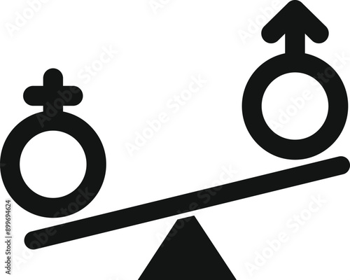 Simple icon of a seesaw showing gender equality with male and female symbol at its ends