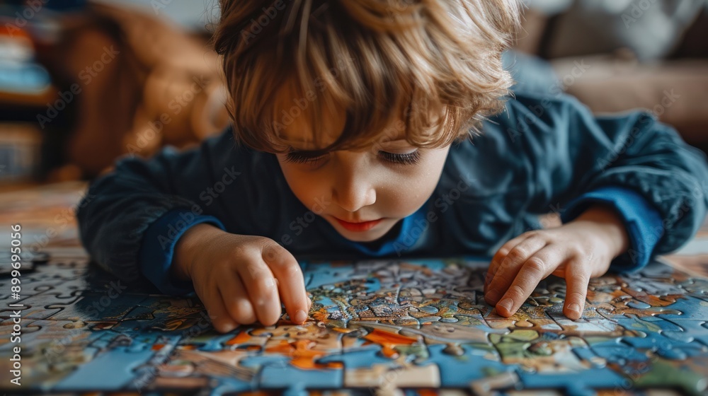 A child solving a puzzle, showcasing the development of problem-solving skills through play A child solving a puzzle, showcasing the development of problem-solving skills through play