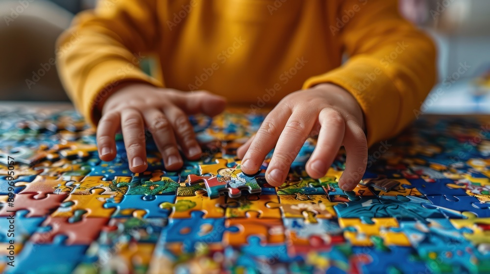 A child solving a puzzle, showcasing the development of problem-solving skills through play A child solving a puzzle, showcasing the development of problem-solving skills through play
