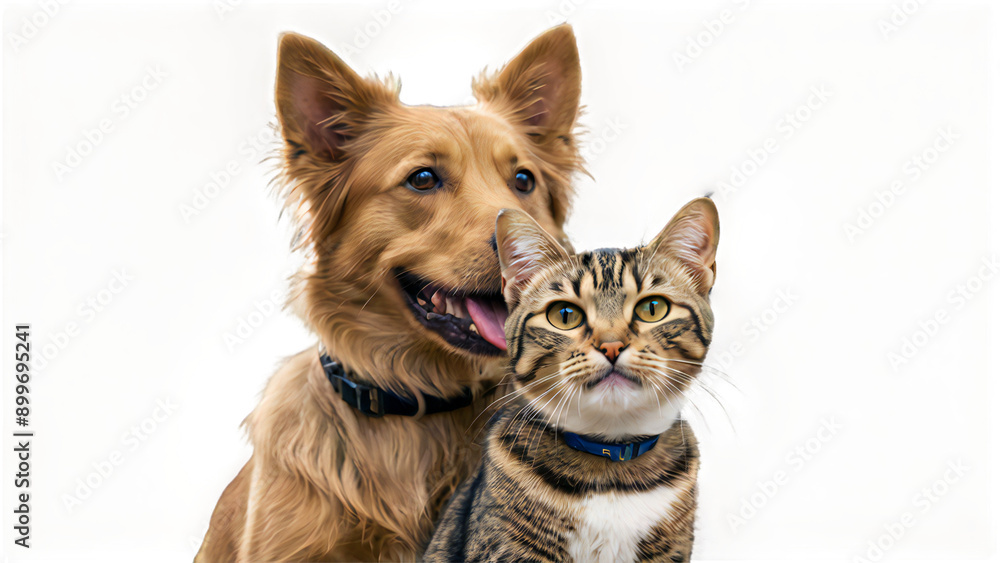 Portrait of a Happy dog and cat that looking at the cat Portrait of a Happy dog and cat that looking at the cat