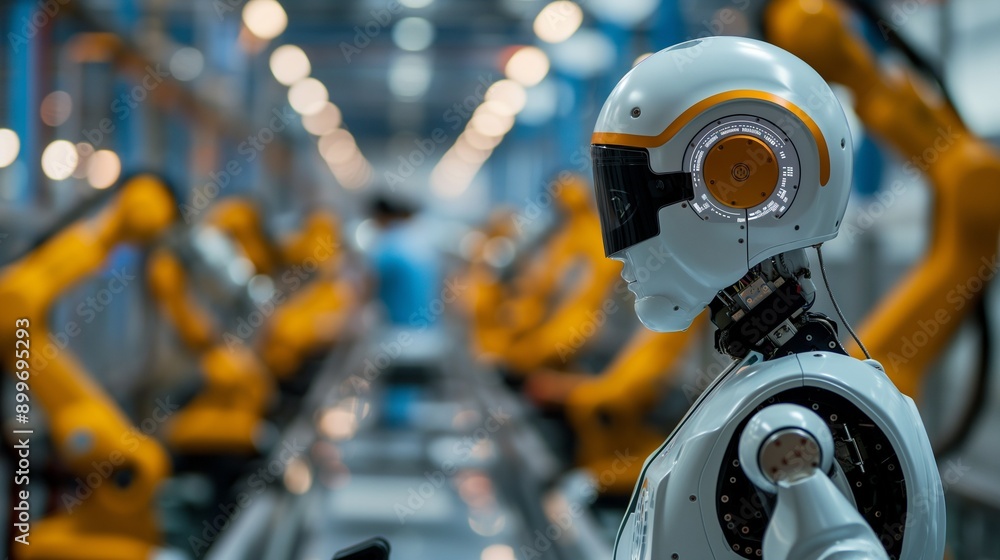 Fototapeta premium Humanoid robot, assisting workers