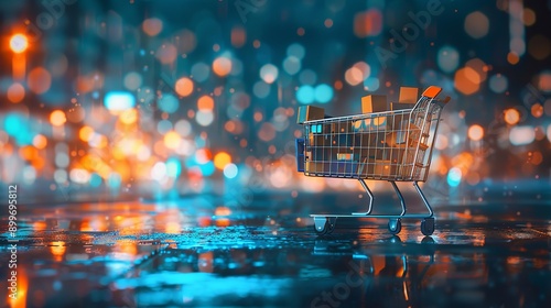 Online Stores Concept: Shopping Cart and Laptop Illustration