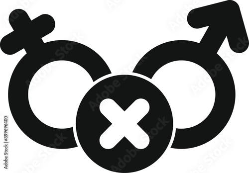 Black and white graphic showing the male and female gender symbols with a cross in between representing forbidden love photo