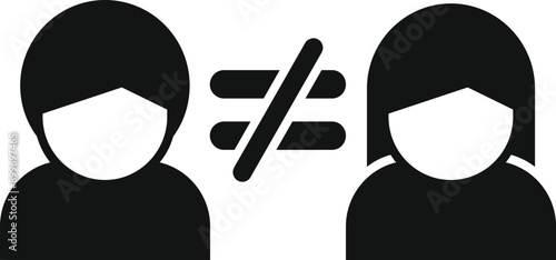 Simple black and white icon representing gender inequality in healthcare