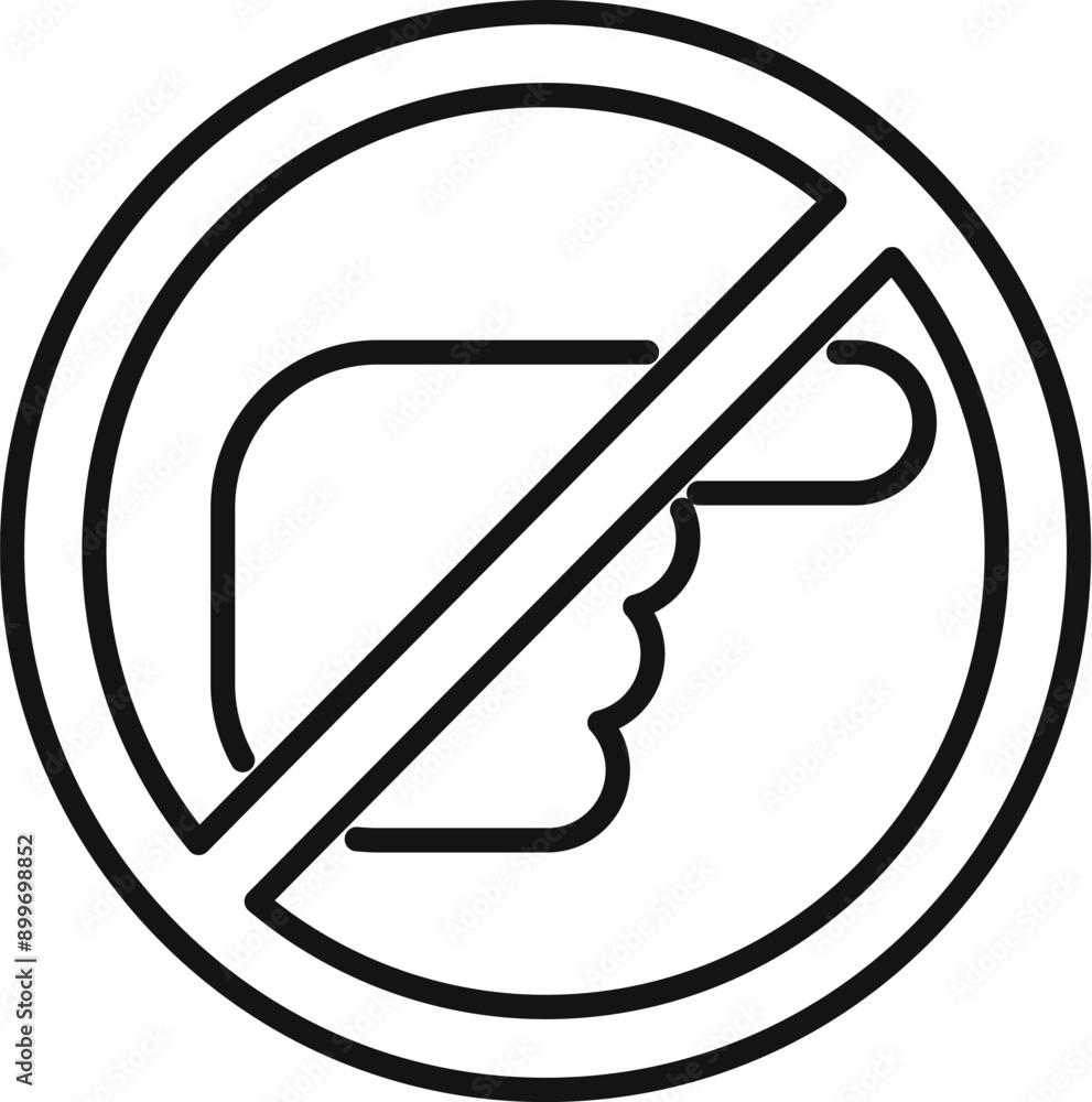 Line art icon of a hand with finger pointing to the right crossed out inside a circle Line art icon of a hand with finger pointing to the right crossed out inside a circle