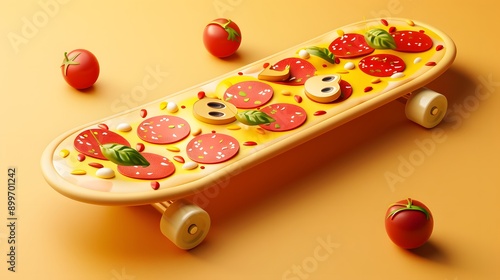 Pizza Skate for graphic t shirt and other graphic 3D randering.  photo