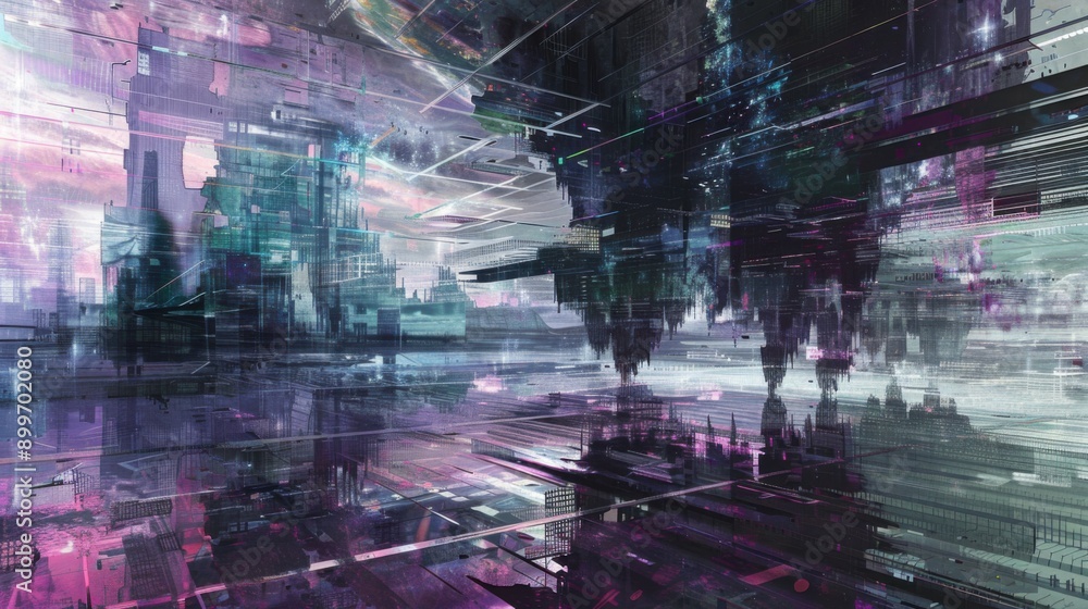 Fototapeta premium Metallic Dreamscape - Futuristic Abstract Robotic Landscape Digital Painting