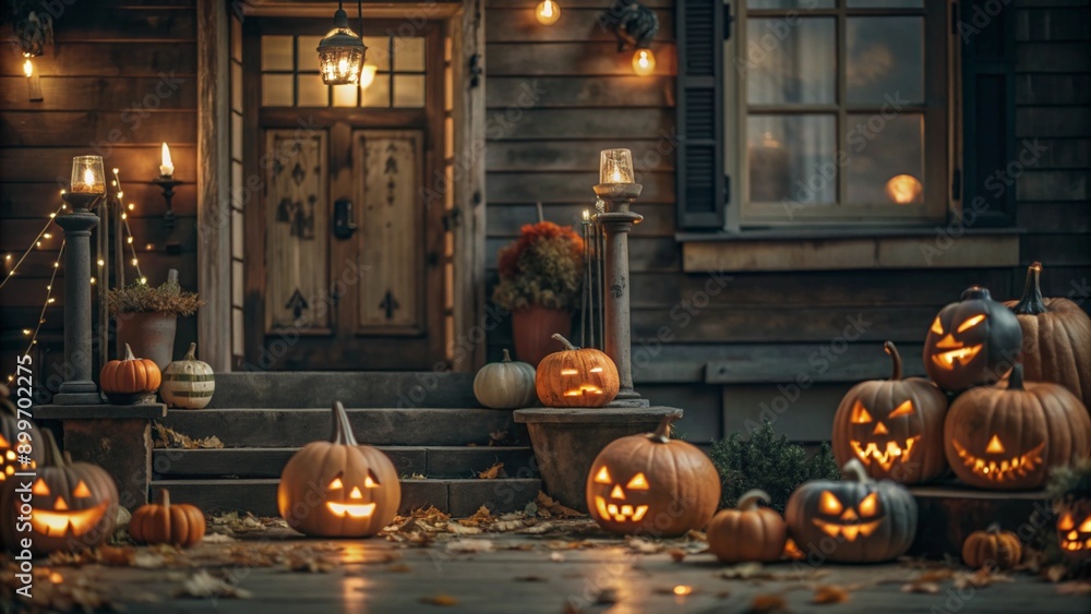 Fototapeta premium halloween pumpkin in the garden