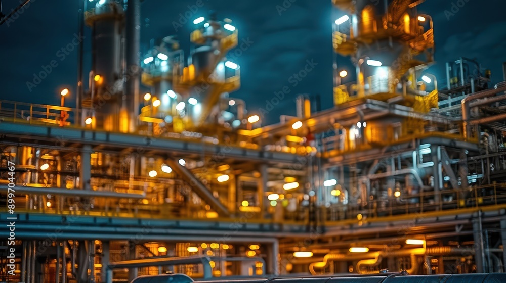 Night Inspection of Chemical Plant by Engineer in Protective Gear under Industrial Lighting Night Inspection of Chemical Plant by Engineer in Protective Gear under Industrial Lighting