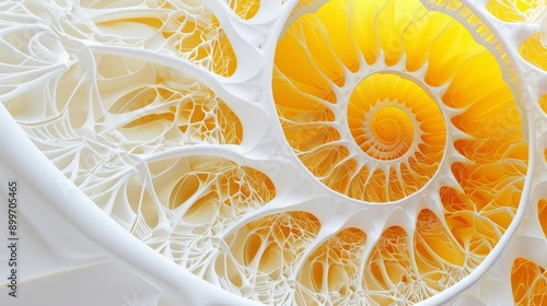 A minimalist background featuring a white fractal pattern on a bright yellow canvas