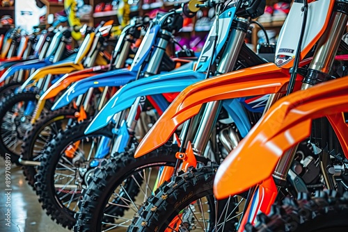 Close-Up of Off-Road Motorcycles in Shop