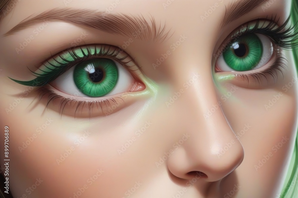 Naklejka premium Close-Up of Green Eyes with Makeup