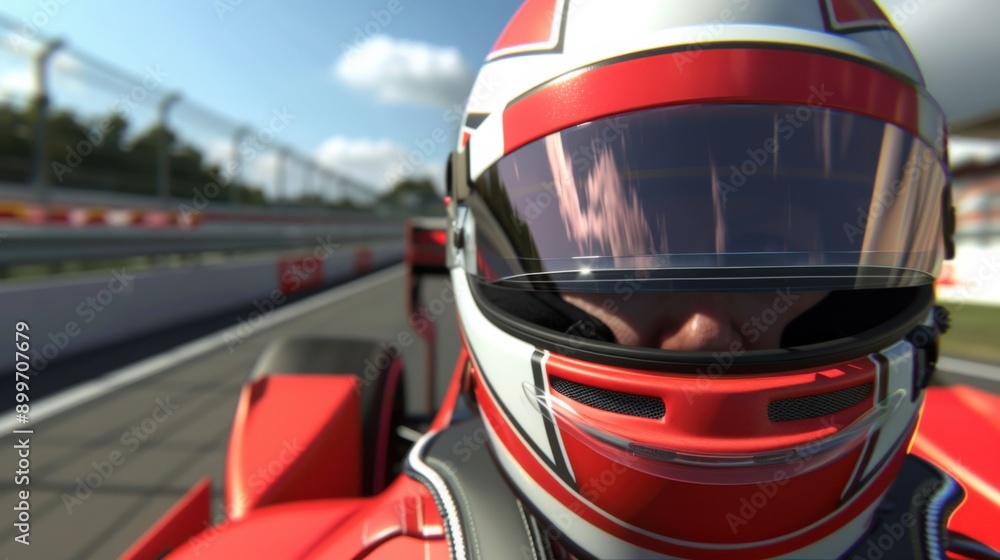 Fototapeta premium Racing Driver in Red Helmet on Track 