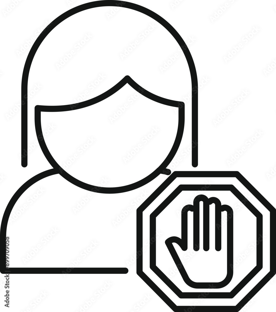 Line drawing of a woman with a stop sign, symbolizing the importance of consent, boundaries, and respecting personal space Line drawing of a woman with a stop sign, symbolizing the importance of consent, boundaries, and respecting personal space