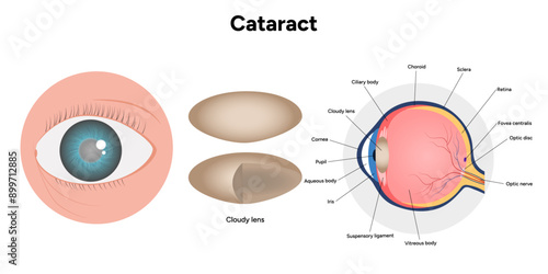 Cataracts vision disorder problem and Eye Vision Anatomy with cloudy lens