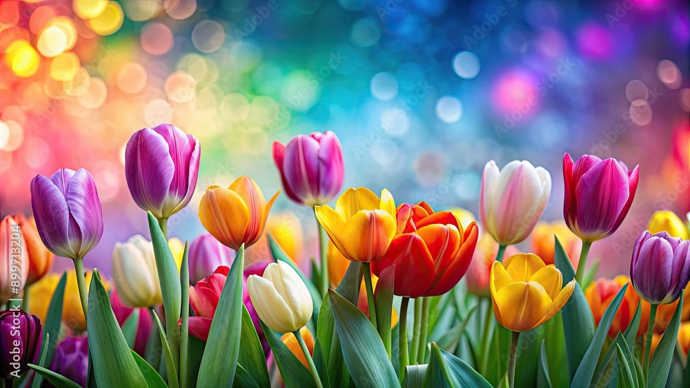 Colorful tulips flowers in full bloom on a vibrant background, tulips, flowers, colorful, spring, garden, blooming, nature Colorful tulips flowers in full bloom on a vibrant background, tulips, flowers, colorful, spring, garden, blooming, nature