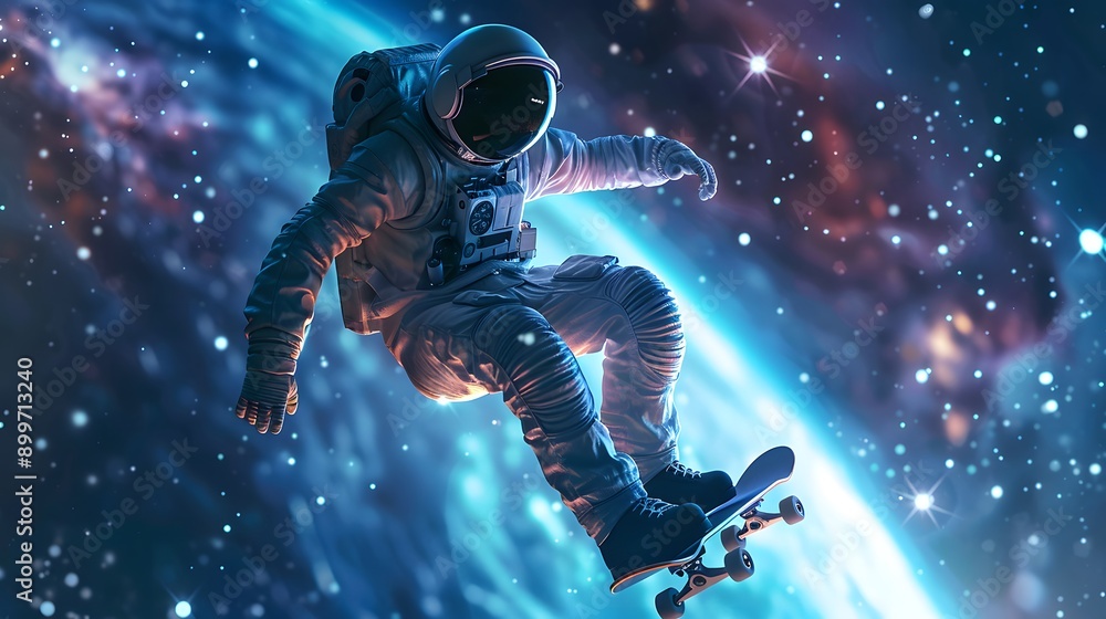 astronaut skateboarding on space illustration vector 3D randering. astronaut skateboarding on space illustration vector 3D randering.