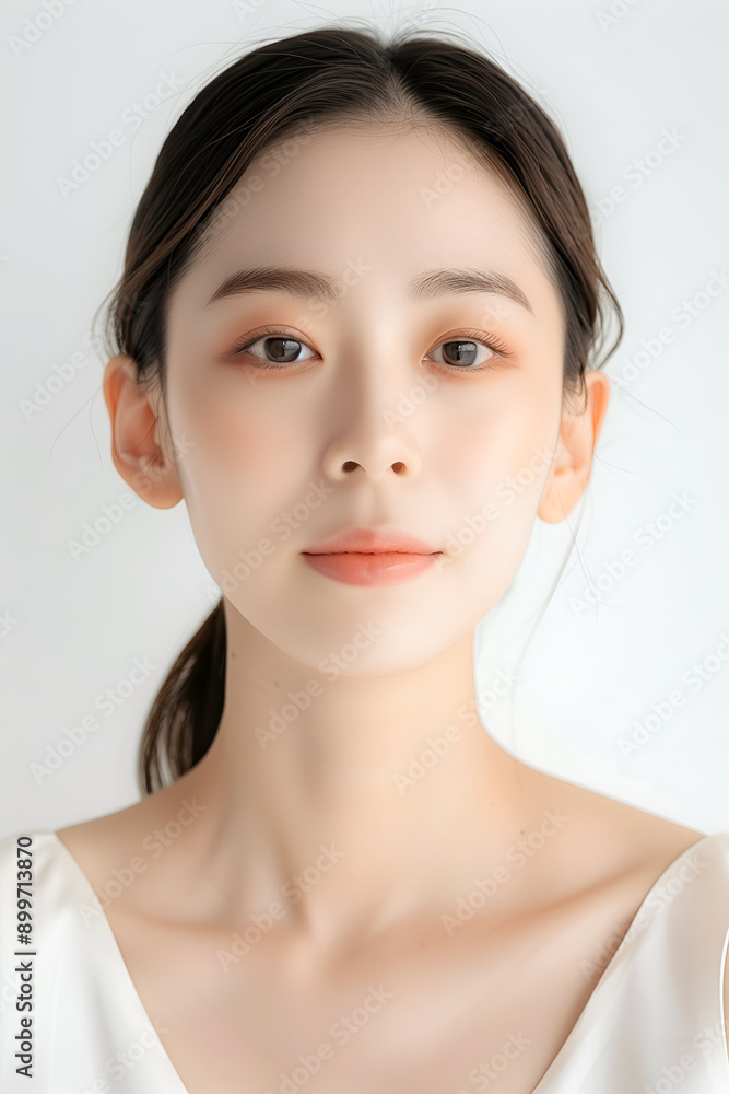Portrait of a Young Woman with Clear Skin and Elegant Makeup, Featuring Natural and Subtle Beauty Portrait of a Young Woman with Clear Skin and Elegant Makeup, Featuring Natural and Subtle Beauty