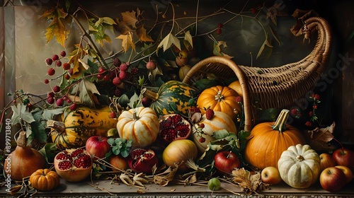 Abundant Autumn Cornucopia  of Renaissancestyle Still Life photo