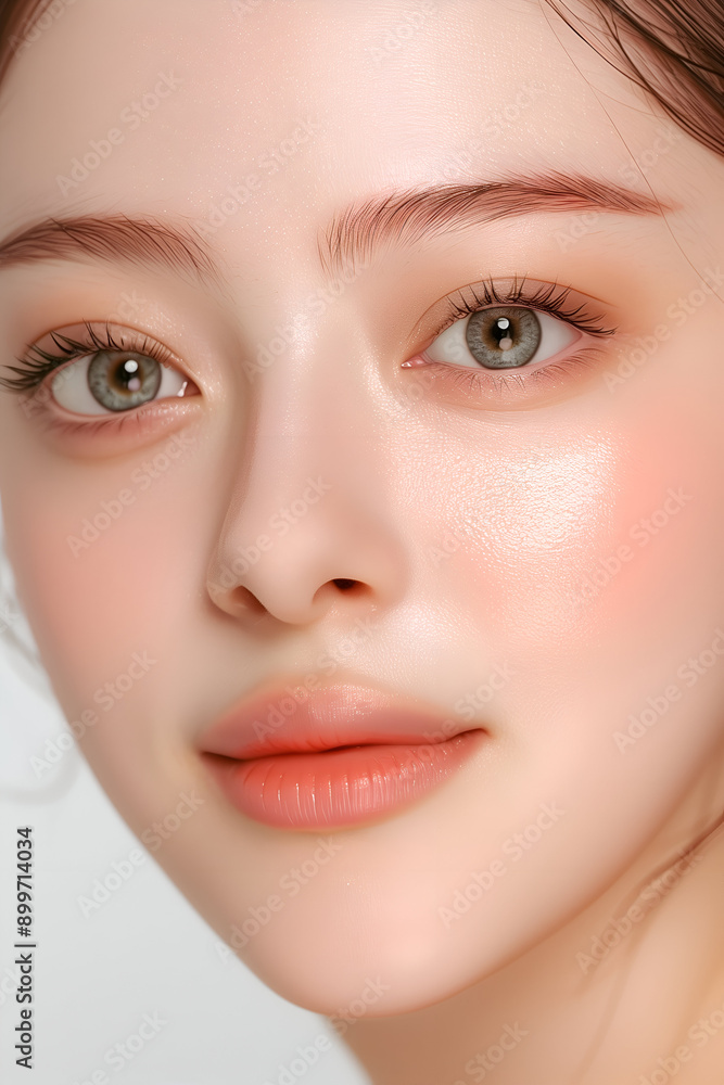 Portrait of a Young Woman with Clear Skin and Elegant Makeup, Featuring Natural and Subtle Beauty Portrait of a Young Woman with Clear Skin and Elegant Makeup, Featuring Natural and Subtle Beauty