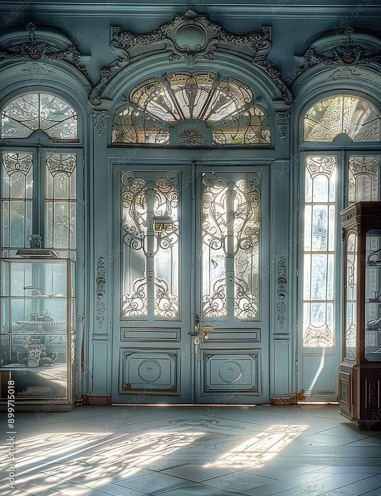 Sunlit Antique Doorway with Glass Panels