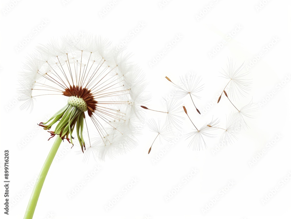 Delicate Dandelion Swirl on White Background - Minimalist Nature Concept Delicate Dandelion Swirl on White Background - Minimalist Nature Concept