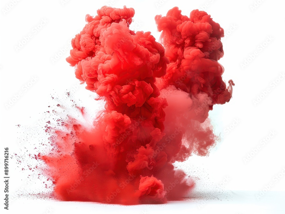 Fiery Red Smoke Explosion on White Background Symbolizing Energy and Power Fiery Red Smoke Explosion on White Background Symbolizing Energy and Power