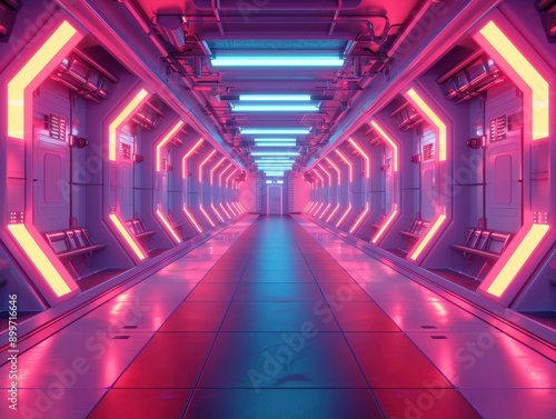 Futuristic Synthwave Spaceship Corridors in Stunning 4K Resolution - Cyberpunk Sci-Fi Interior Design