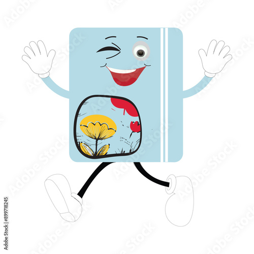 Book character design or book mascot, perfect for logo, web and print illustration, Cute funny book  hand drawn cartoon kawaii simple  icon. Isolated on white background. Book think,literature childis photo