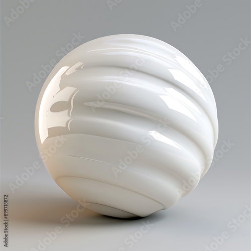 Smooth White Plastic Sphere With Subtle Seams on Gray Background