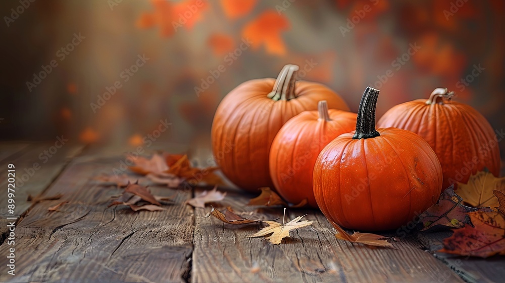 Autumn Harvest Glowing Pumpkins on Rustic Wooden Table Autumn Harvest Glowing Pumpkins on Rustic Wooden Table
