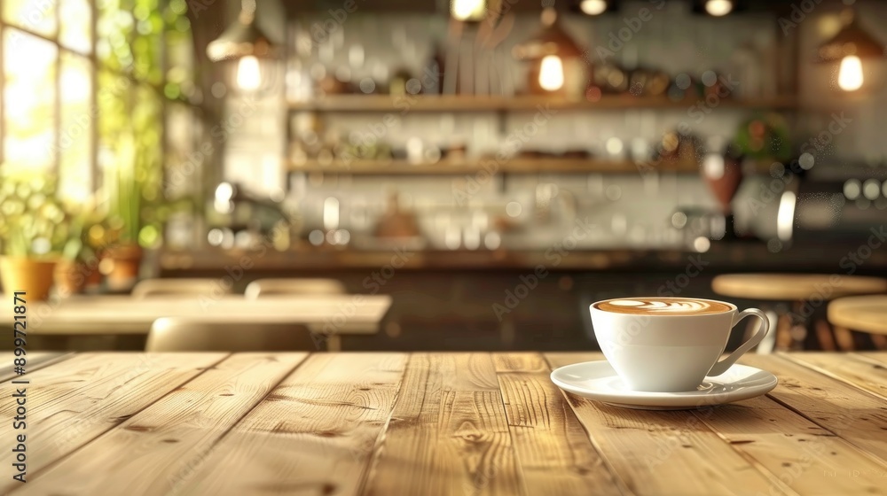 Hot Latte or Cappuccino Coffee on Wooden Table in Cafe Hot Latte or Cappuccino Coffee on Wooden Table in Cafe