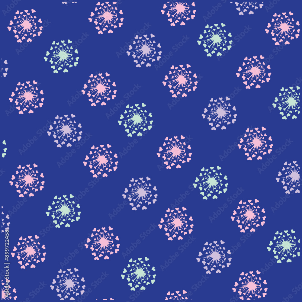 Pastel Floral Seamless Pattern on Blue Pastel Floral Seamless Pattern on Blue