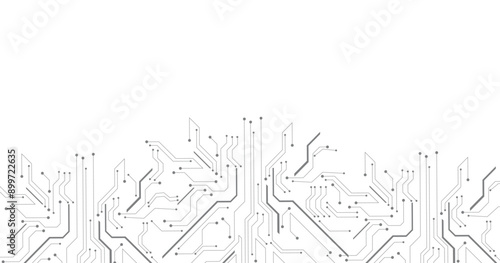 A grey circuit line technology pattern on white background. Futuristic technology background.
