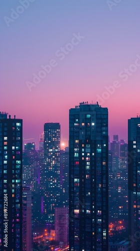 Mesmerizing Skyscrapers Bathed in Soft Pastel Dawn Glow over the Vibrant City Skyline