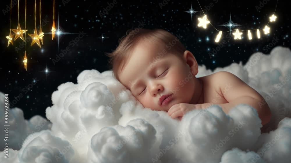 Baby sleeping peacefully on a soft white cloud. Baby sleeping peacefully on a soft white cloud.