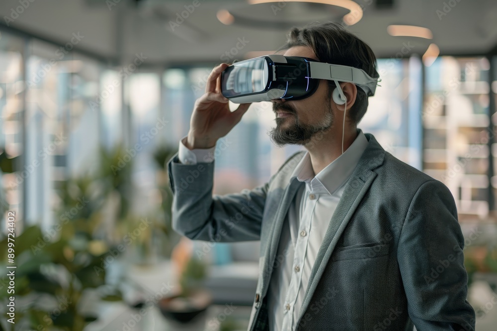 Close-up of real estate agent presenting virtual tour of commercial property, highlighting technology in marketing Close-up of real estate agent presenting virtual tour of commercial property, highlighting technology in marketing