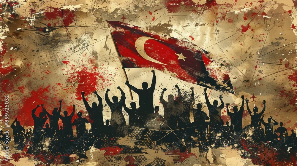 Fototapeta premium Contemporary Art Collage of Turkey Soccer Fans