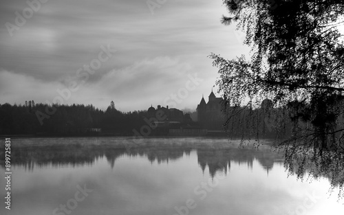  light fog in the spring morning on the lake 