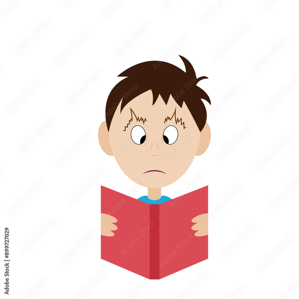 Portrait of serious boy with book, isolate on white, flat style, avatar Portrait of serious boy with book, isolate on white, flat style, avatar