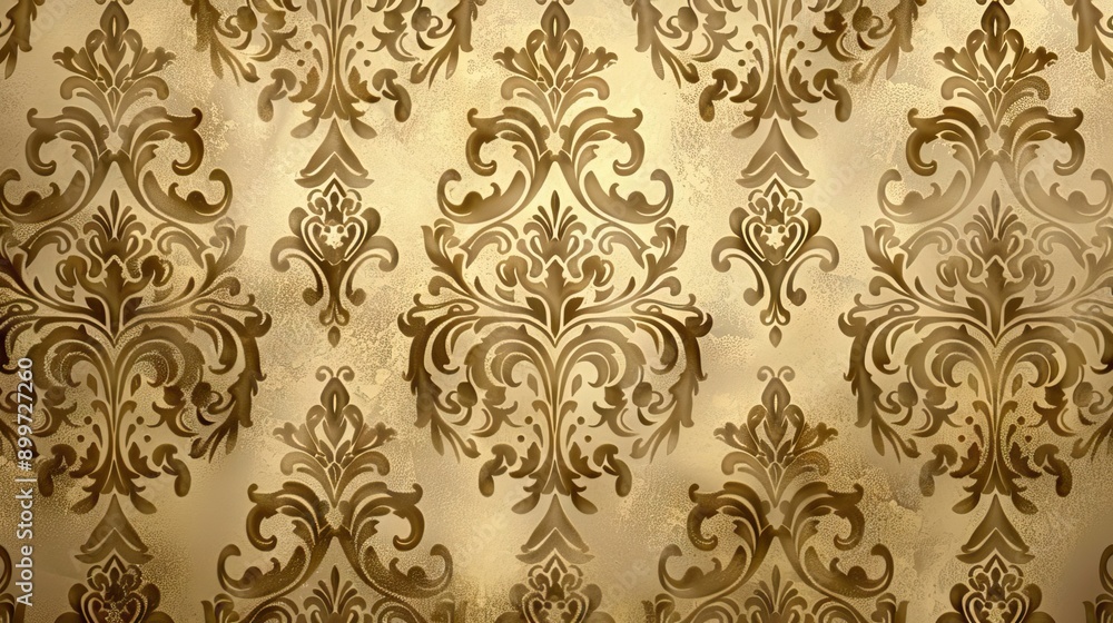 A closeup of a golden floral pattern on a textured surface. AI generated illustration A closeup of a golden floral pattern on a textured surface. AI generated illustration