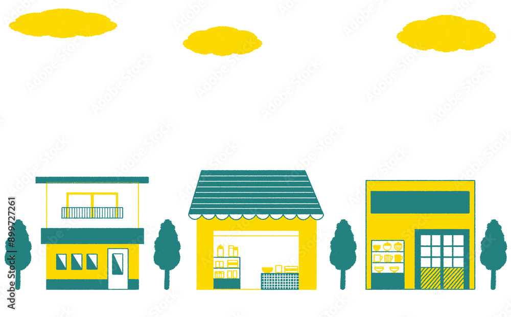 かわいい商店街のイラスト 町並み かわいい商店街のイラスト 町並み