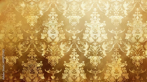 A closeup of a golden floral pattern on a textured surface. AI generated illustration