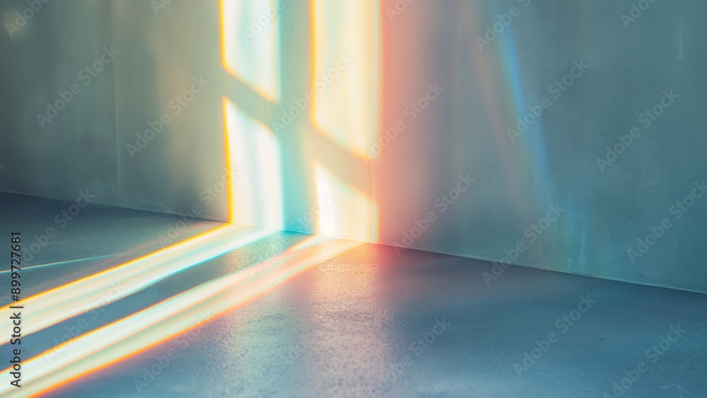 Refraction overlay effect of rainbow light in an empty room Refraction overlay effect of rainbow light in an empty room